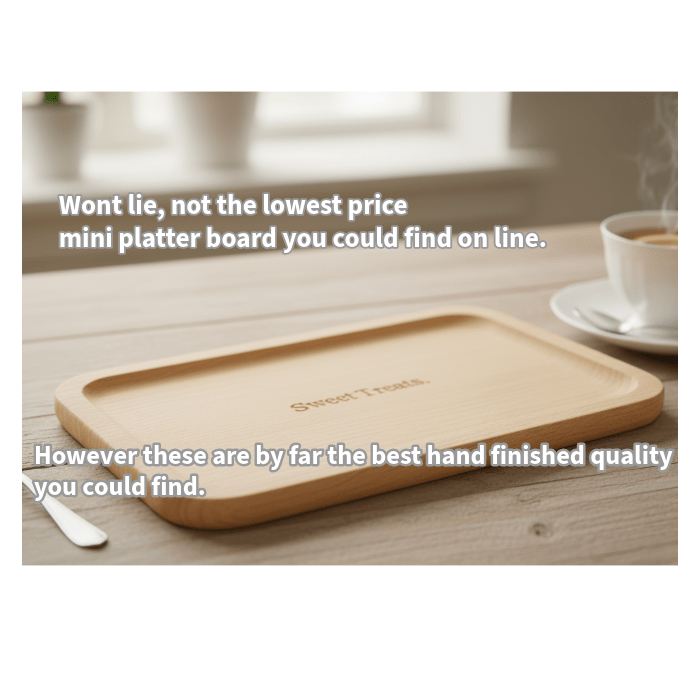 small beech wood serving platter tray shown stacked in a pile, the detailed wood grain shown close up