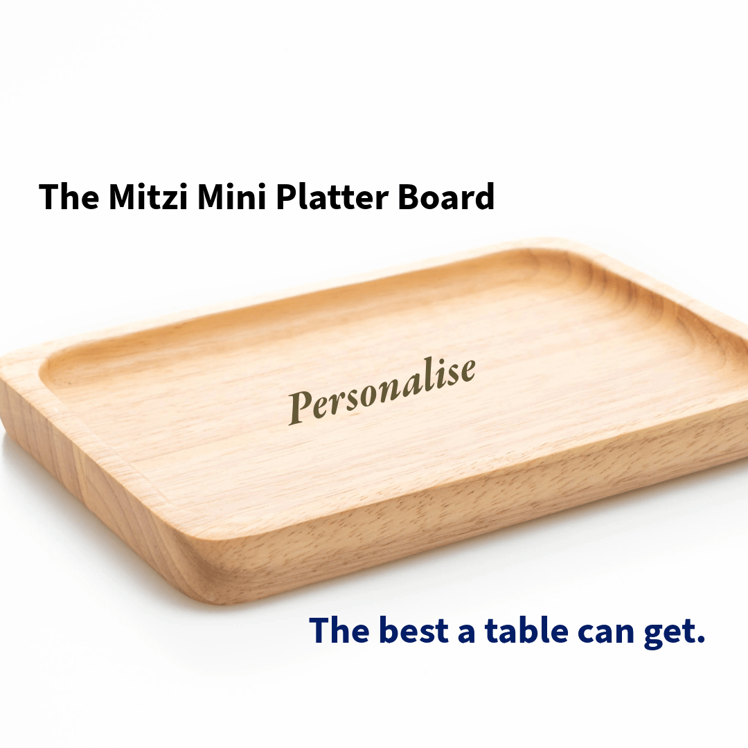 small beech wood serving platter tray shown on a white background with laser engraved lettering