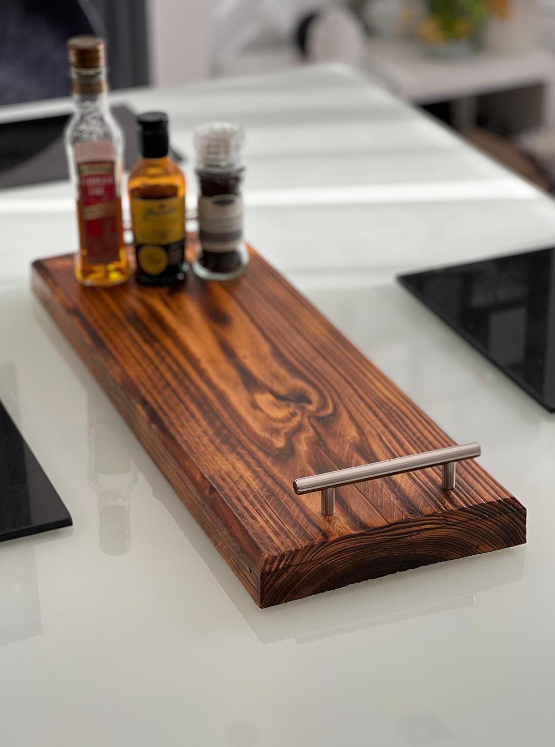 Rustic Wooden Grazing Board - Serving Platter - Serving Tray - Charcuterie Board - Black Cast Iron Handles - Cheese Board - Christmas Gift