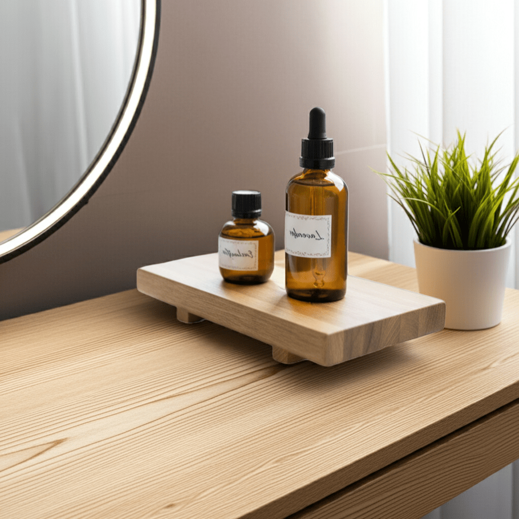 Handmade Low Wooden Shelf: Countertop, Bathroom, Kitchen Display Stand, for Home Decor & Shelf Sitters
